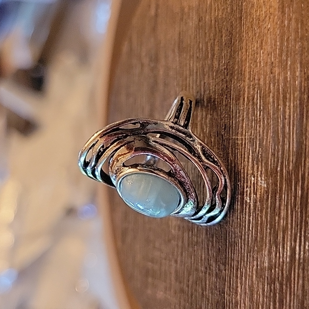 💥LAST ONE💥Eye of the Storm Blue Lace Agate Antiqued Silver Ring - Picture 3 of 9